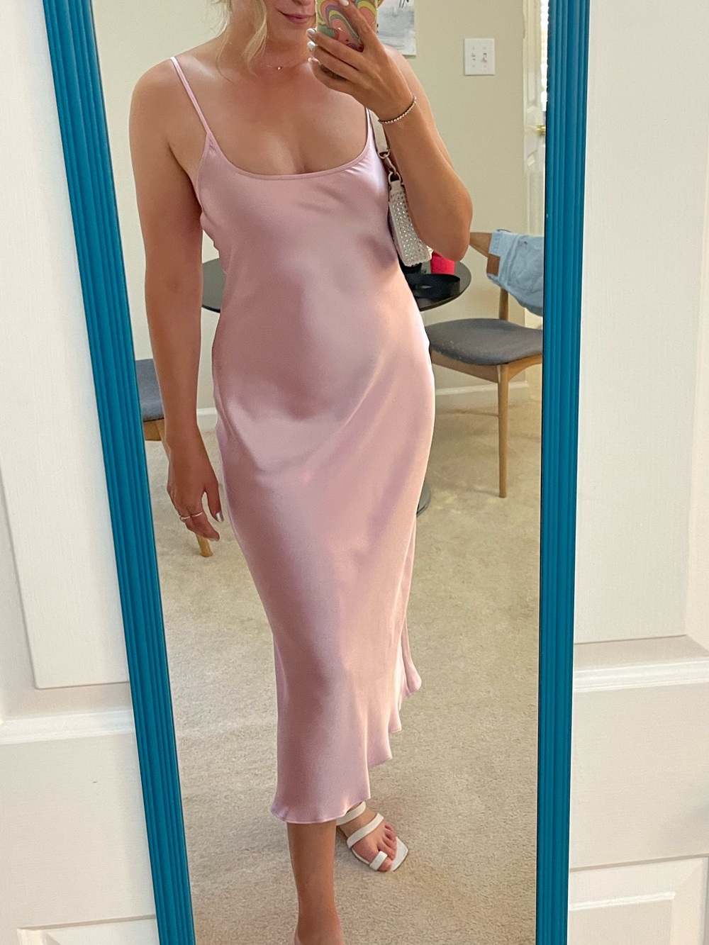 Zara Light Pink Satin Slip Dress with Spaghetti Straps
